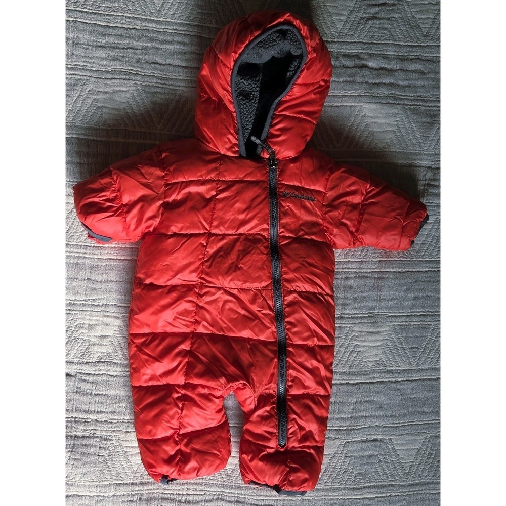 Columbia Baby Bunting Snowsuit 0-3M Red Hooded Fleece Lined Puffer - Picture 2 of 7